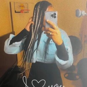 baby blue teddy cropped jacket